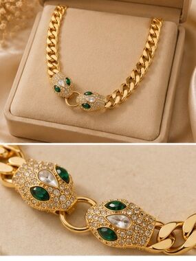 Monaco Serpentina Pave Panther Cuban Collar Necklace